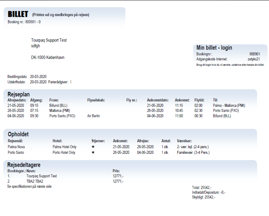 Example ticket layout for a circuit booking with multiple hotel stays and one-way transport legs
