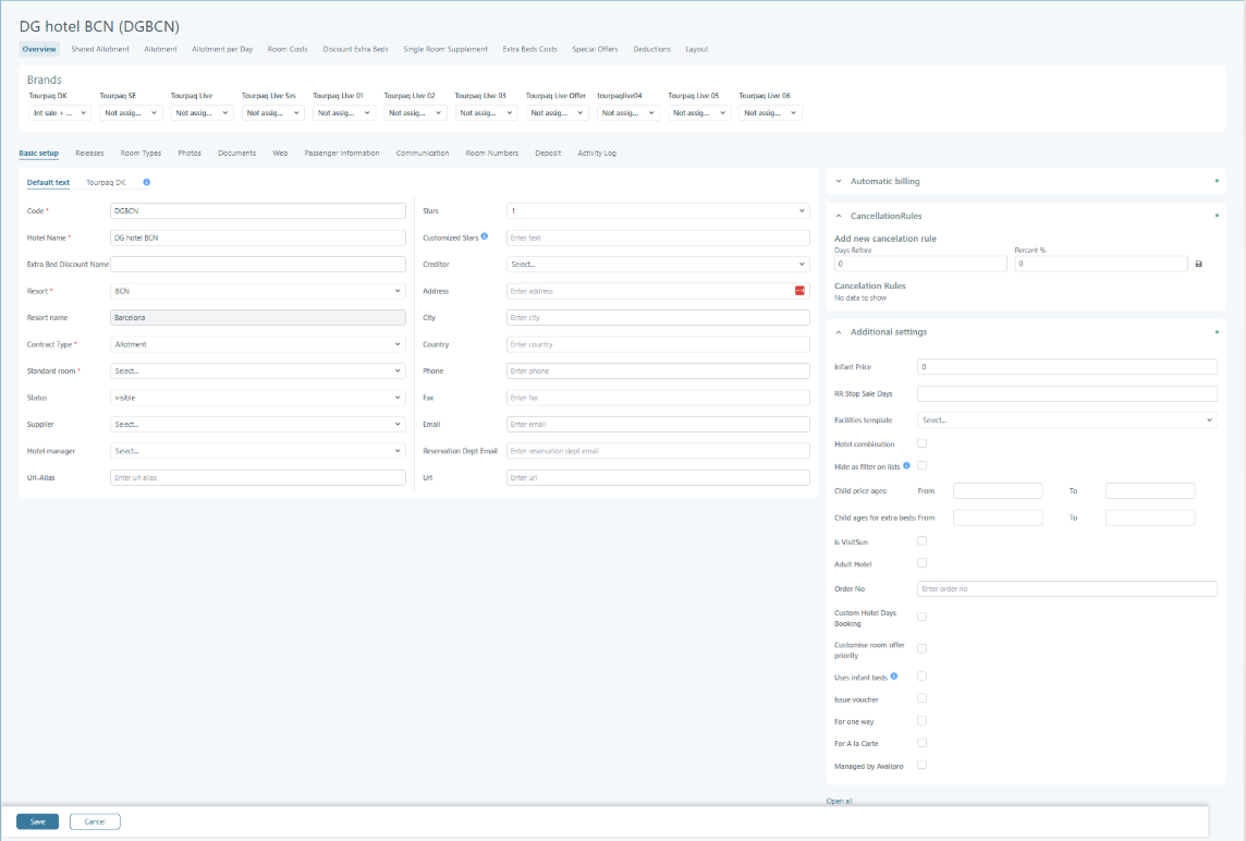 Additional fields in the Hotel creation General tab